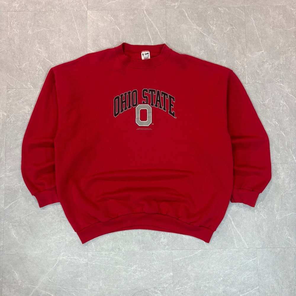 Vintage Logo 7 Ohio State Buckeyes Sweatshirt Red Crewneck 2XL Made in USA 90s